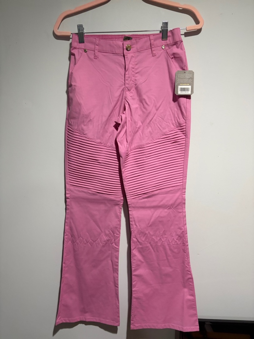Jaanuu Pink Ribbed-Knee Flare Jeans